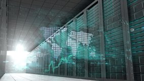 Animation of data processing and world map over server room. global business and digital interface concept digitally generated video. - Powered by Shutterstock - Get 15% off with code: PIKWIZARD15
