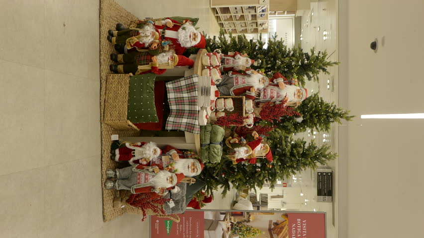 Beautiful Christmas decoration in mall store. Vertical, zoom in