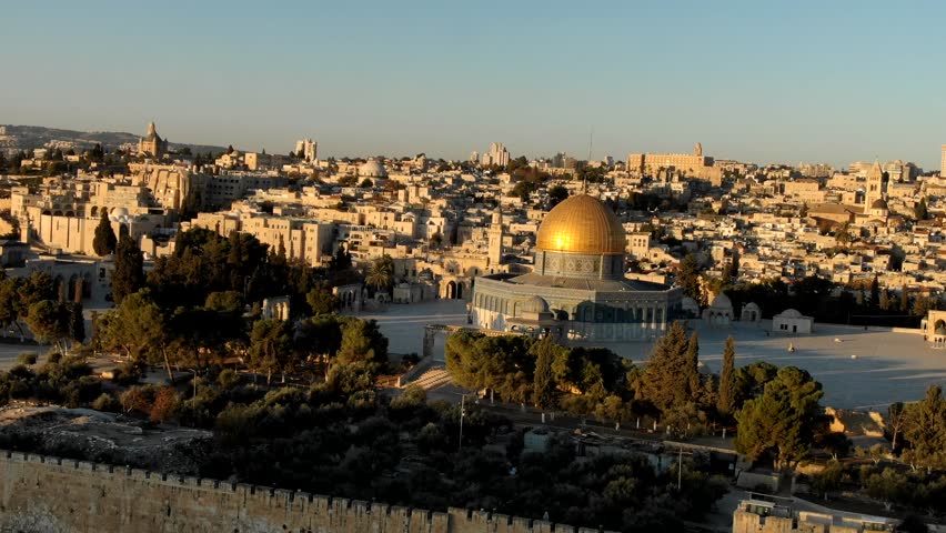 Aerial Drone Shot Orbiting Dome Of the Rock in Jerusalem Israel