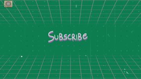 Animation of subscribe text and red shapes on green background. global business and digital interface concept digitally generated video.