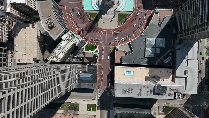 Indianapolis Indiana City Skyline Partly Cloudy Spring Day Aerial 4K