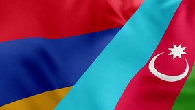 Azerbaijan and Armenia waving flags together. Seamless looping animation