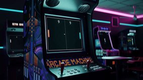 Player 1 Wins Intense Game Match In Nostalgic Ping-Pong Simulator. Playing Retro Arcade Creates Nostalgic Mood. Scoring Point To Achieve VIctory While Playing Nostalgic Tennis Simulator