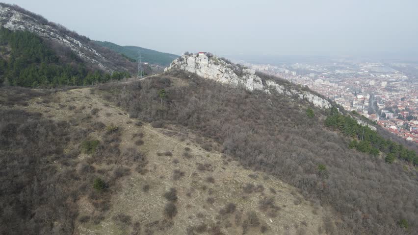 Aerial view of Saint Demetrius of Thessaloniki church near Asenovgrad, Plovdiv Region, Bulgaria
