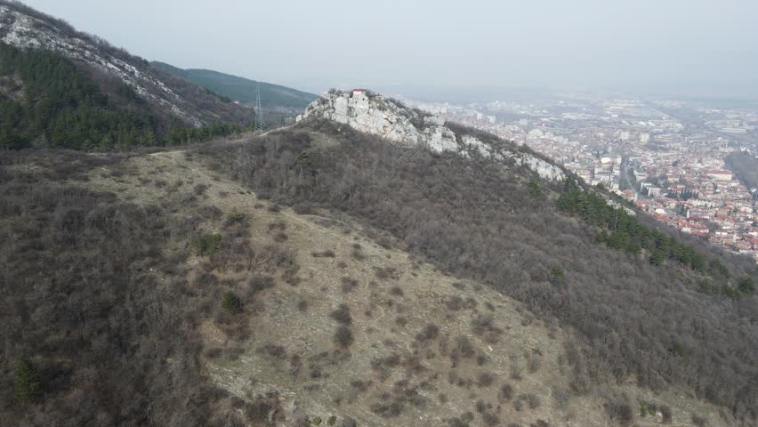 Aerial view of Saint Demetrius of Thessaloniki church near Asenovgrad, Plovdiv Region, Bulgaria