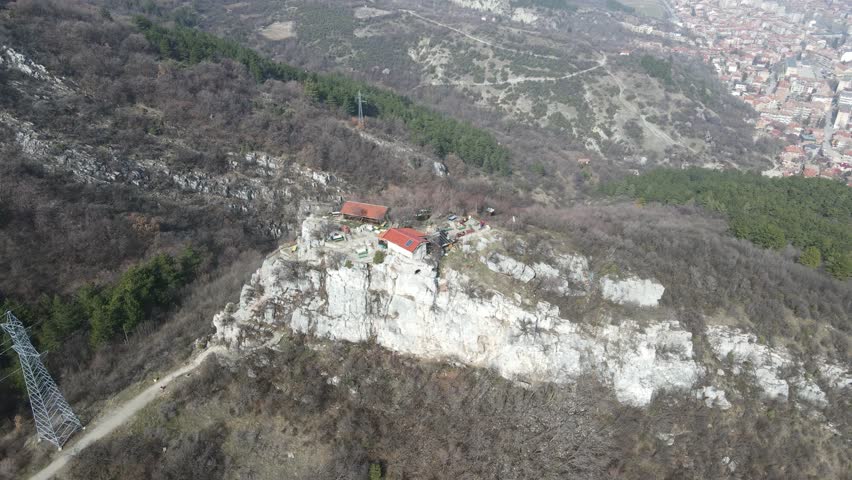Aerial view of Saint Demetrius of Thessaloniki church near Asenovgrad, Plovdiv Region, Bulgaria