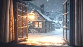 Snowy landscape viewed from the window,lantern,loop,seamless - Powered by Shutterstock - Get 15% off with code: PIKWIZARD15