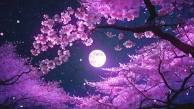 Cherry blossoms at night illuminated by moonlight,full moon,pink,loop,seamless - Powered by Shutterstock - Get 15% off with code: PIKWIZARD15