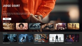 Interface of Streaming Service Website. Online Subscription Offers TV Shows, Fiction Films, and Podcasts. Screen Replacement for Desktop PC and Laptops With Featured Reality Television Courthouse Show