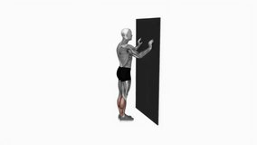 Calf Raise with Wall Support fitness exercise workout animation male muscle highlight demonstration at 4K resolution 60 fps crisp quality for websites, apps, blogs, social media etc.