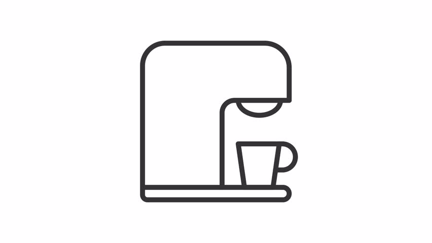 Animated coffee maker linear icon. Electric appliance for kitchen. Hot beverage preparation. Seamless loop HD video with alpha channel on transparent background. Outline motion graphic animation