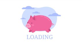 Animated piggy on freedom loader. Livestock. Flash message 4K video footage. Color isolated loading wait-animation progress indicator with alpha channel transparency for web design, social media