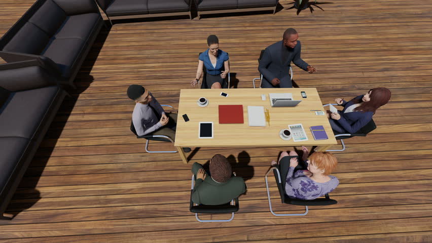 Business people around a table at a meeting, high angle view, zoom out, 4K | Shutterstock HD Video #1100880593