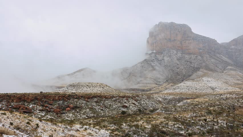 Overcast view of the El Capitan of Guadalupe Mountains National Park at Texas