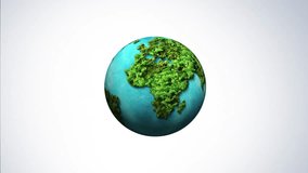 Green World Map animation- Earth day video tree or forest shape of world map isolated on white background. Earth Day or Environment day Concept. Green earth with electric car. Paris agreement concept.