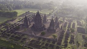 Prambanan Hindu Temple with morning sunlight, aerial - Powered by Shutterstock - Get 15% off with code: PIKWIZARD15