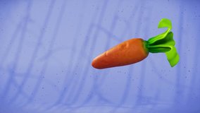Healthy food and vegan diet concept. Video background with a fresh carrot levitating in the air. 3D rendered loop animation. 3D Illustration
