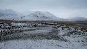 Lake in Iceland Countryside with Majestic Snow-Capped Mountain Backdrop, Aerial - Powered by Shutterstock - Get 15% off with code: PIKWIZARD15