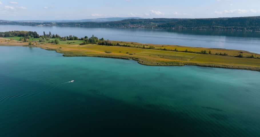 Aerial view of the Lake Biel, Switzerland. 