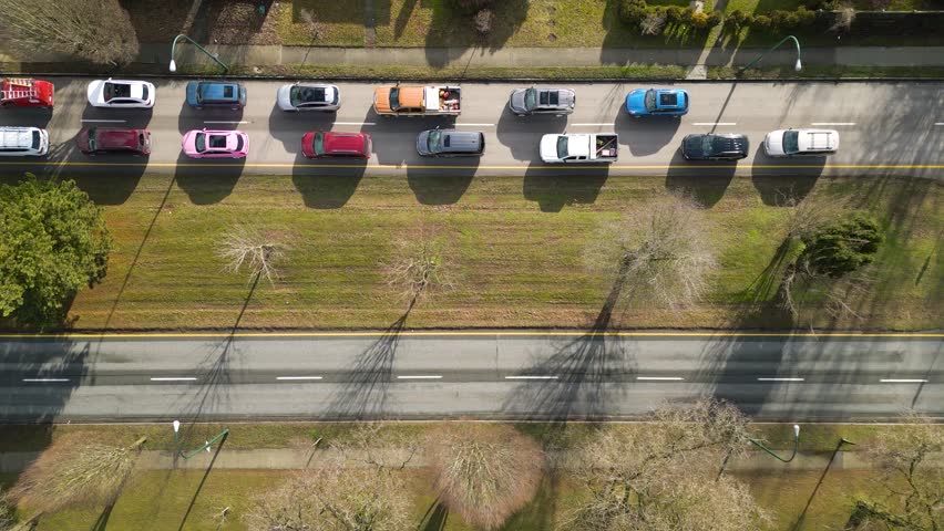 Top down view of city traffic.