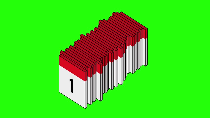 Cartoon calendar on a green background. Calendar 31 days. Red and white color.