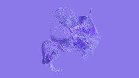 Abstract particles effect. shape deformation. Particle cloud blow. Exploding spheres. 3d rendering. 4k  footage. Purple color