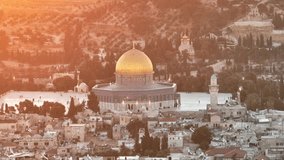 Aerial video goes up inside the Old City of Jerusalem with the Golden Dome in the background