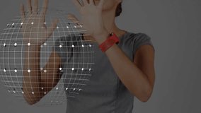 Animation of financial data and globe over caucasian woman in vr headset. Finance, economy and technology concept digitally generated video. - Powered by Shutterstock - Get 15% off with code: PIKWIZARD15