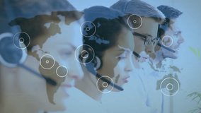 Animation of data processing over caucasian female and male consultants with computers. Business, call center, data processing and technology concept digitally generated video. - Powered by Shutterstock - Get 15% off with code: PIKWIZARD15