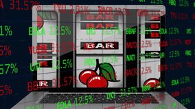 Animation of financial data over gaming machine. Finance, economy, games and gambling concept digitally generated video. - Powered by Shutterstock - Get 15% off with code: PIKWIZARD15