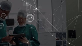 Network of connections over caucasian male and female doctors. medicine technology, digitally generated video. - Powered by Shutterstock - Get 15% off with code: PIKWIZARD15