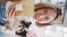 Influencer r adult asia woman people blogger live talk chat review dog food pet lover on  reel   shop Vlogger happy side hustle fun reviewer blog vlog page on social media app