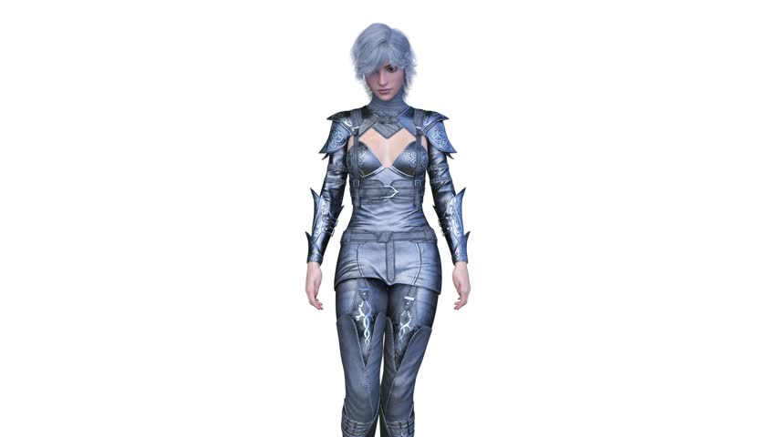 3D rendering of a cyber woman walking face down