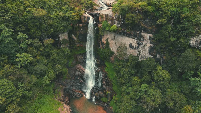 aerial view of a beautiful waterfall in Sri Lanka - Nuwara Eliya