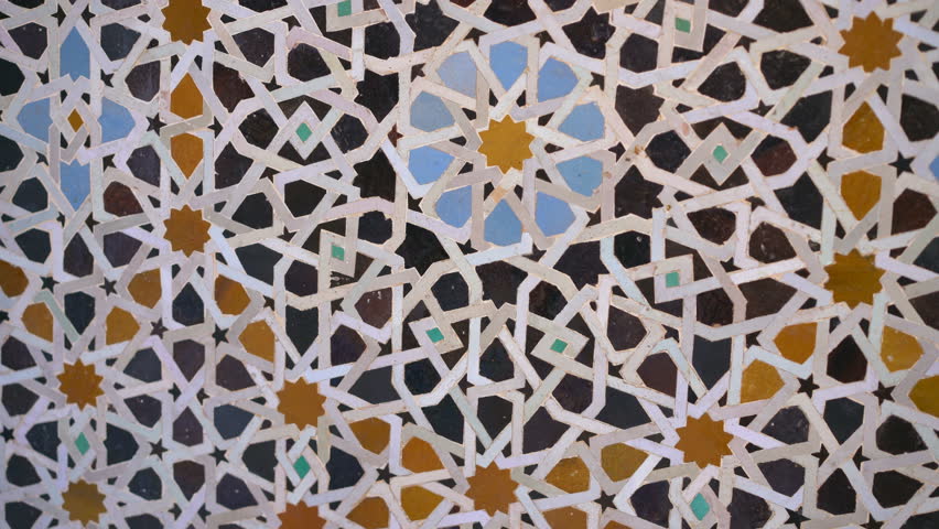 Closeup of the wall in the Univerzita Al-Karaouine, Fez, Morocco, Africa. Royalty-Free Stock Footage #1100911773