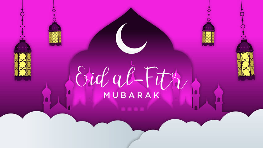 Eid al-Fitr Mubarak ,Eid Al Adha and Eid Al Fitr Happy holiday written in arabic calligraphy on purple background with blinking stars and moon. Eid social media animated post video. | Shutterstock HD Video #1100913801