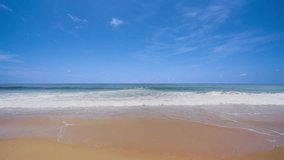 Sea beach beautiful at sunny day, Beach sand blue seawater wave blue sky background beach wipeout tourism 
, Tropical sea Andaman South Thailand Location Phuket Thailand, High quality video ProRes 422