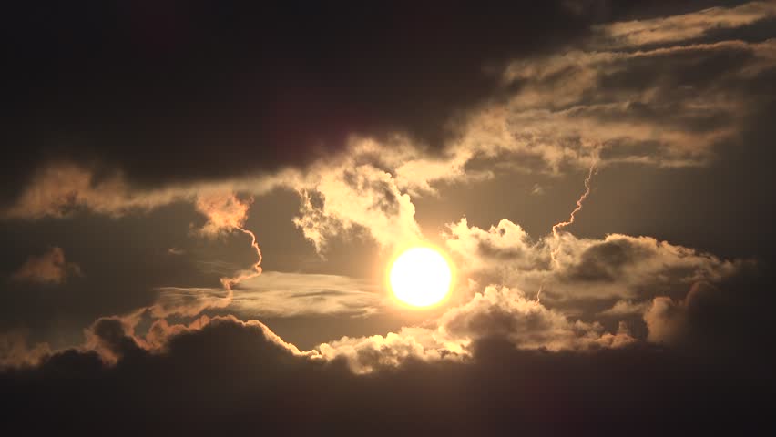Timelapse Dramatic Sunset with Clouds on Sky, Puffy Cloudy Setting Dusk, Climate, Global Warming Time Lapse