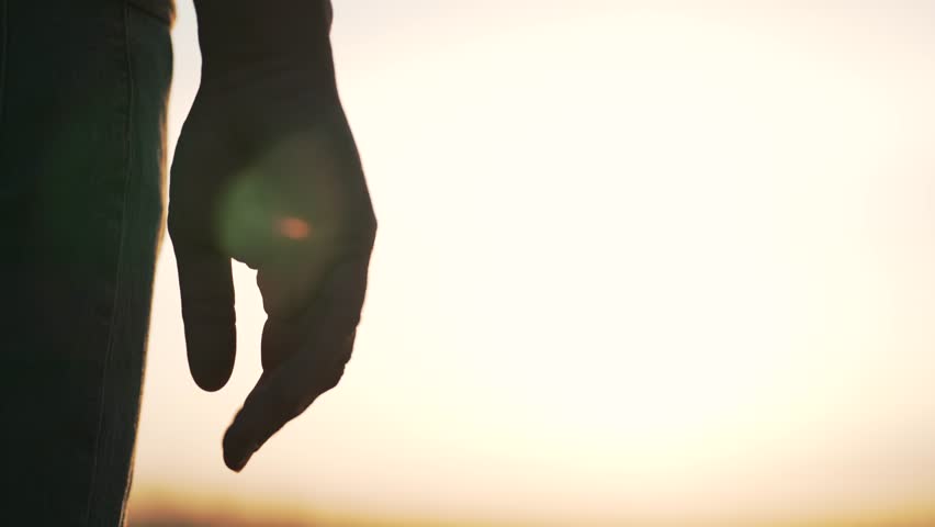 Silhouette of parent, small child holding hands at sunset. Happy family holding hands together. parent takes care of child. Hands at sunset silhouette. Take child by hand. Royalty-Free Stock Footage #1100918045