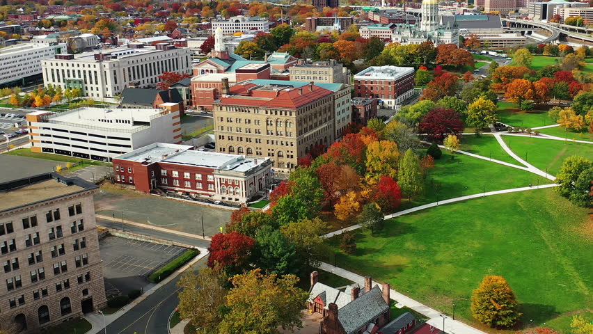 Aerial cityscape scene of Hartford, Connecticut, United States 4K