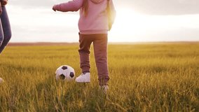 little child with his father plays soccer ball field sunset. childhood dream playing football. children feet run across field green grass. child runs with parent lawn sunset. football game field. - Powered by Shutterstock - Get 15% off with code: PIKWIZARD15