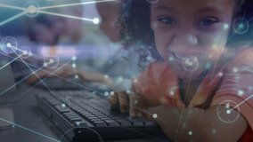 Animation of network of connections over diverse schoolchildren using computers. global education, connections and digital interface concept digitally generated video. - Powered by Shutterstock - Get 15% off with code: PIKWIZARD15