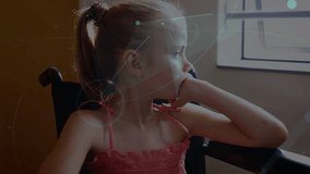 Animation of network of connections over sad disabled caucasian schoolgirl. global education, connections and digital interface concept digitally generated video. - Powered by Shutterstock - Get 15% off with code: PIKWIZARD15