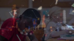 Animation of network of connections over smiling african american schoolboy and globe. global education, connections, networks and data processing concept digitally generated video. - Powered by Shutterstock - Get 15% off with code: PIKWIZARD15