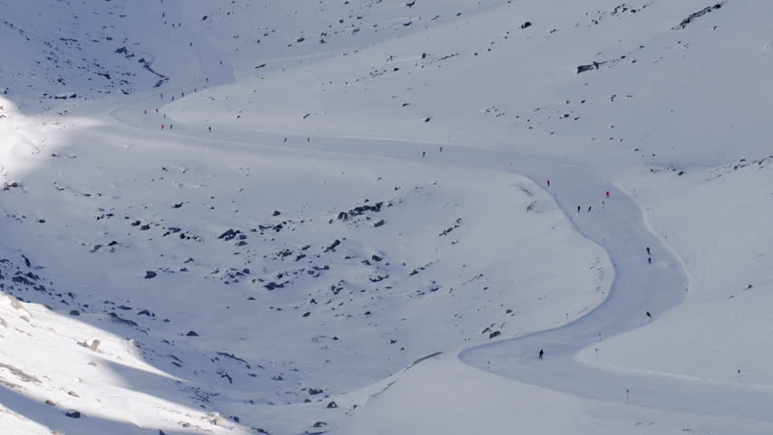 Aerial view of the Tiefenbach and Rettenbach glacier ski areas in Sölden, Austria.