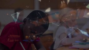 Animation of network of connections over smiling african american schoolboy and globe. global education, connections, networks and data processing concept digitally generated video. - Powered by Shutterstock - Get 15% off with code: PIKWIZARD15