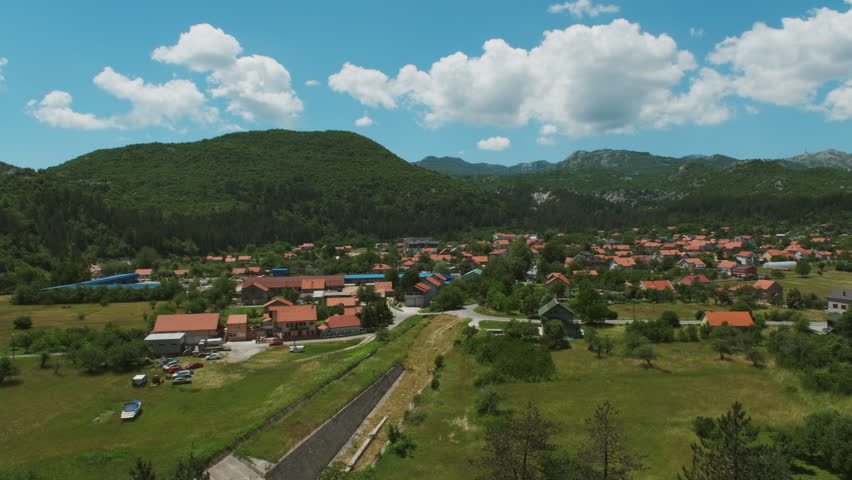 Cetine town in mountains, Montenegro, panorama 4k