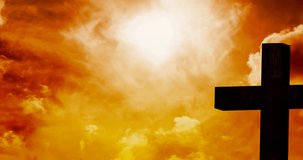 Animation of cross and clouds at easter over holy saturday text. easter, tradition and celebration concept digitally generated video.