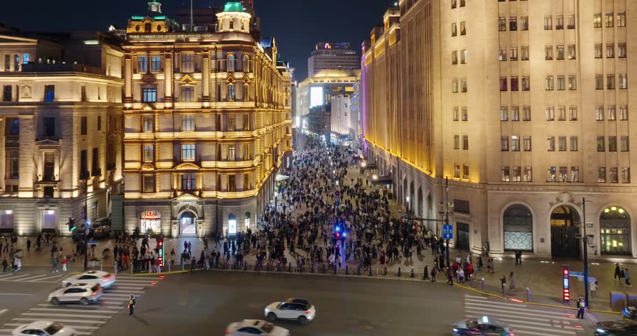 Nanjing Road Walkway near The bund in Shanghai.The famous commercial street is full of tourists.