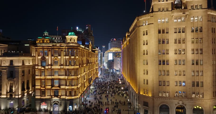 Nanjing Road Walkway near The bund in Shanghai.The famous commercial street is full of tourists.
